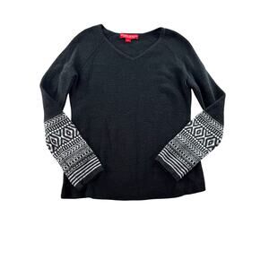 Krimson Klover Waffle Knit Long Sleeve Shirt Womens S Black Thermal Sweater Wool